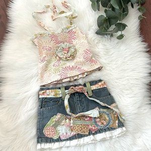 Frilli Lilli Girls Patchwork Applique Denim Skirt Halter Top Set Size 3T